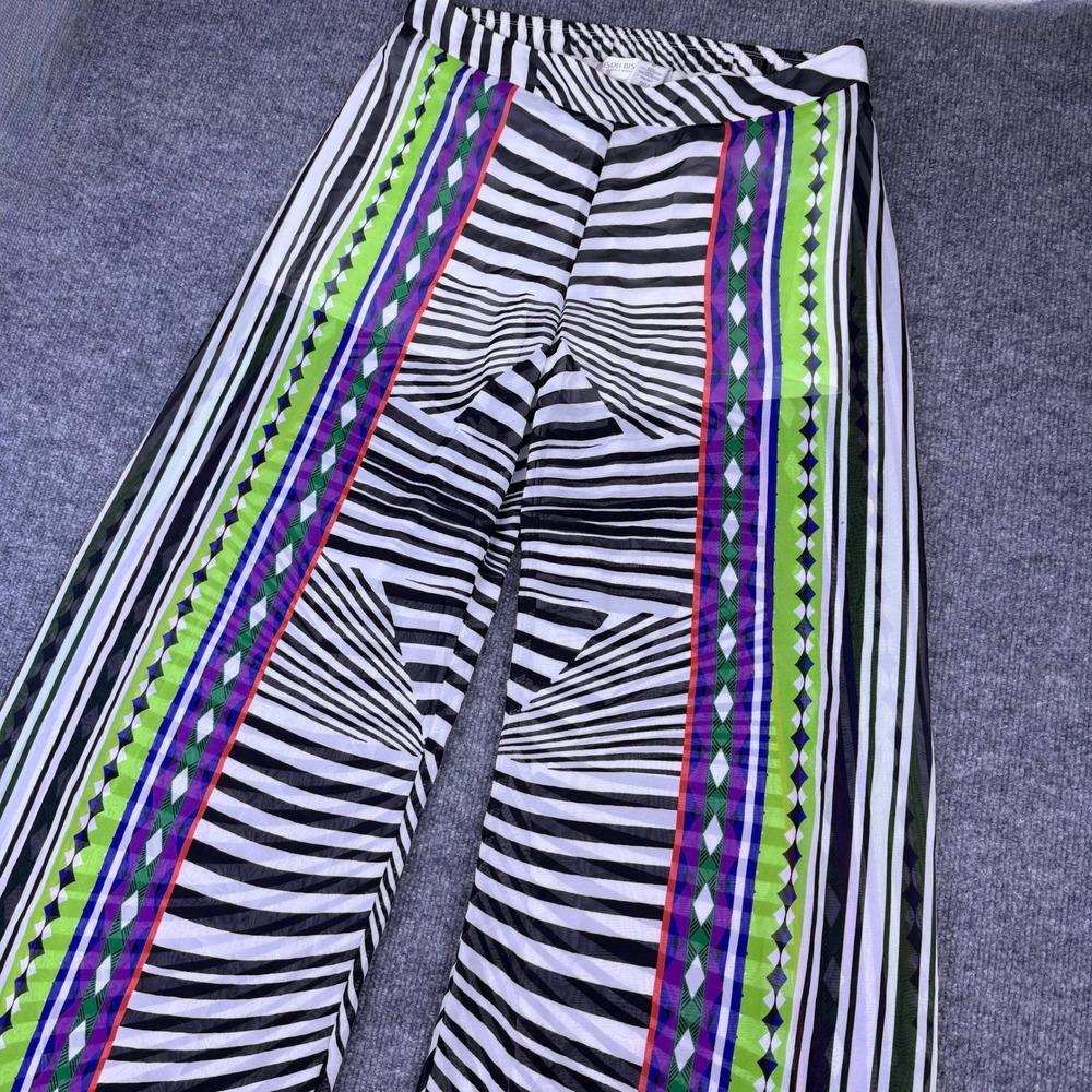 Bisou Bisou Michele Bohbot Wide Leg‎ Mesh Pants Geometric Print Festival Funky M - Picture 2 of 8